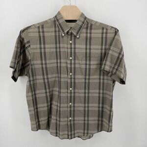 Crossings Mens XL Gray Plaid Short Sleeve Button Down Shirt Pocket Cotton Blend